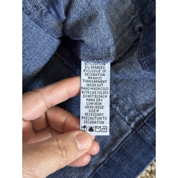 BOB MACKIE Blue Denim Full Zip Jacket Top Beaded Rhinestone Artsy Pockets LARGE - Picture 11 of 11